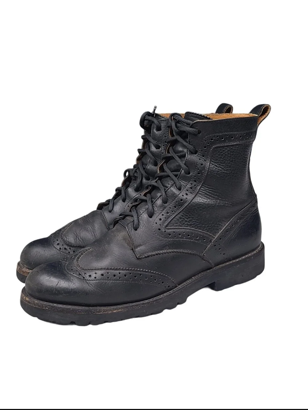Frye Earl Wingtip Lace Up Mens Black Leather Western Combat Boots - Size 11 D -